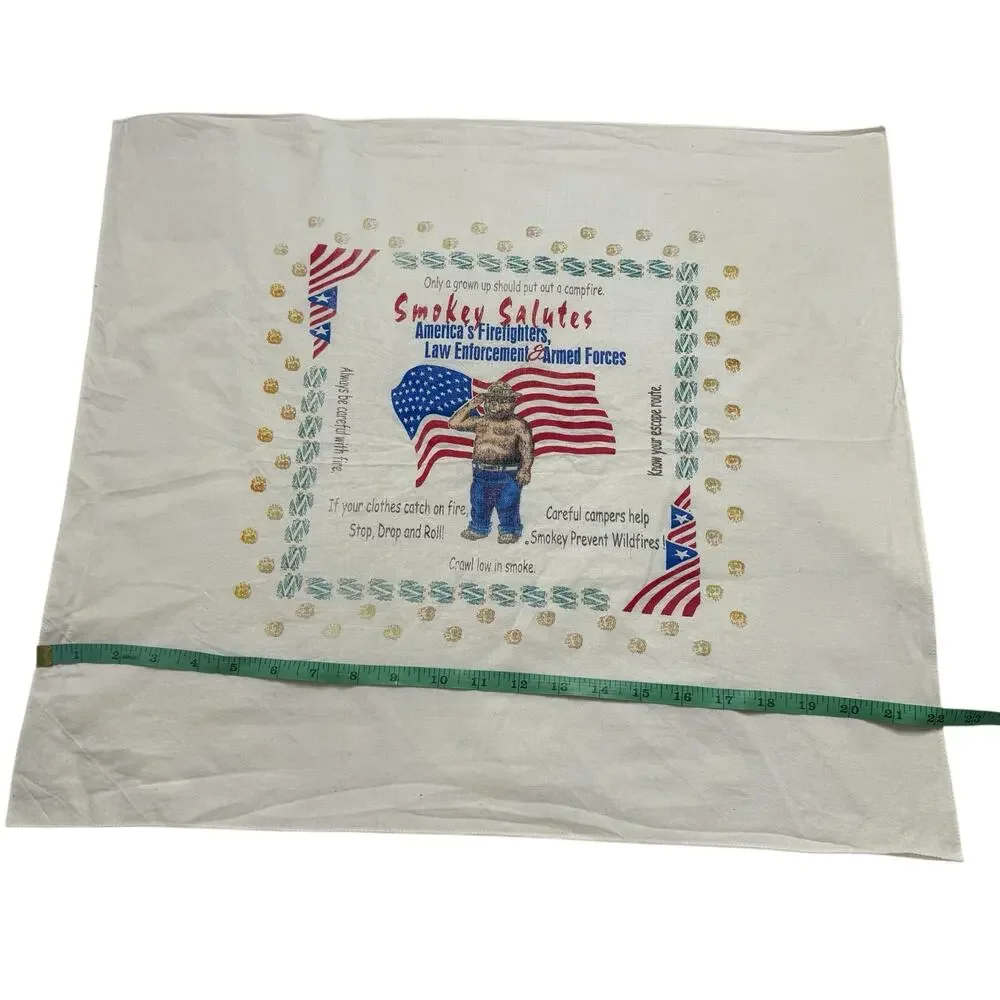 Vintage Smokey Bear Salutes Law Enforcement Armed Forces Tea Towel Patriotic